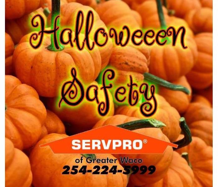 Pumpkins with the text "Halloween Safety" and the SERVPRO logo